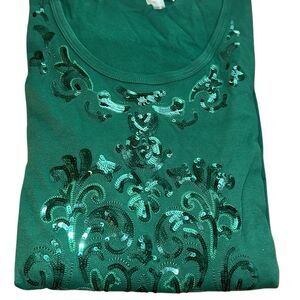 Quacker Factory Womens 3X‎ Hunter Green Sequin Knit Shirt 3/4 Sleeve A225784 NWT